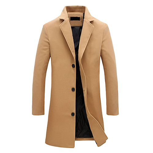 

Men's Jacket Daily Fall Winter Long Coat Notch lapel collar Regular Fit Basic Vintage Jacket Long Sleeve Solid Colored Blue Gray / Plus Size / Cotton
