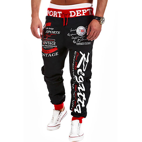 

Men's Sporty / Basic Chinos / wfh Sweatpants Pants - Geometric Pattern / Letter Printed Patchwork Black White Blue US34 / UK34 / EU42 US36 / UK36 / EU44 US38 / UK38 / EU46