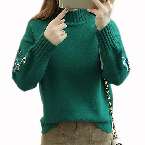 

Women's Solid Colored Long Sleeve Pullover Sweater Jumper, High Neck White / Yellow / Green One-Size