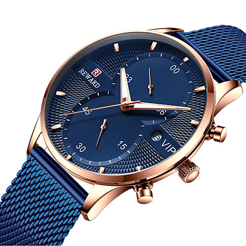 

REWARD Men's Steel Band Watches Quartz Stylish Stainless Steel Black / Blue / Silver 30 m Water Resistant / Waterproof Calendar / date / day Chronograph Analog Casual Fashion - Golden Black Blue One