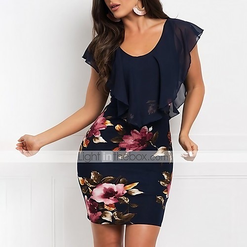 

Women's Sheath Dress Short Mini Dress Wine White Navy Blue Sleeveless Print Ruffle Patchwork Print Summer V Neck Sexy Slim 2021 S M L XL XXL 3XL 4XL