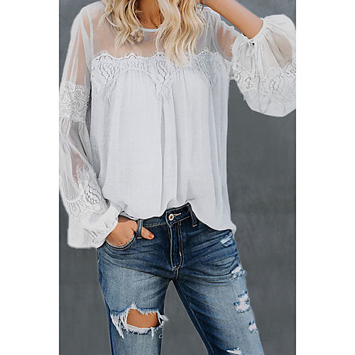 

Women's Solid Colored Mesh Loose Blouse Basic Daily White / Black / Red / Yellow / Light Blue