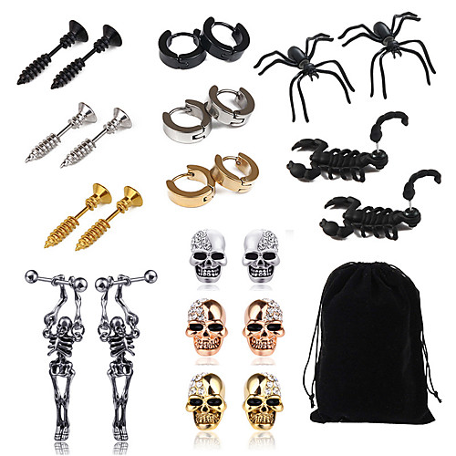 

Men's Stud Earrings Drop Earrings Classic Skull Spiders Scorpion Statement Fashion Vintage Classic Trendy Stainless Steel Earrings Jewelry Black For Halloween Street Gift Club Festival 1 set