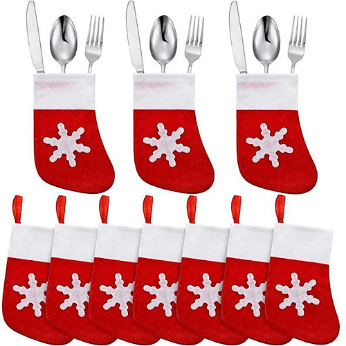 

6PCS Christmas Knife Fork Bags Snowflake Cartoon Sock Shape Silverware Holder Tableware Bag for Restaurant Hotel Household