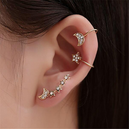 

Women's Clip on Earring Ear Cuff 3D Moon Star Fashion Earrings Jewelry Gold For Party Daily Street 3pcs