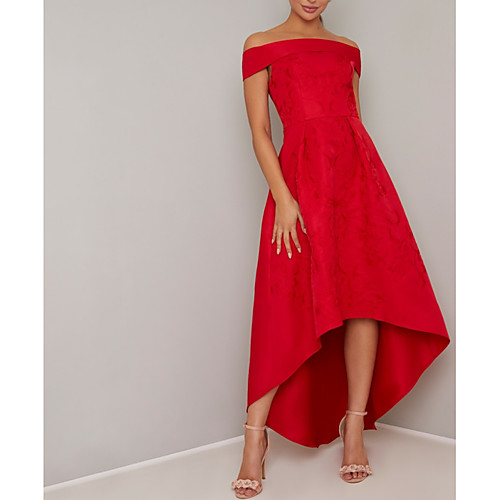 

A-Line Off Shoulder Asymmetrical Polyester Bridesmaid Dress with