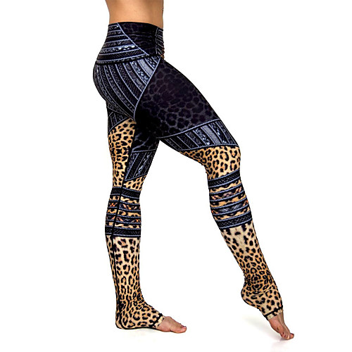 

Women's High Waist Yoga Pants Stirrup Tights Leggings Tummy Control Butt Lift Leopard Dark Blue Elastane Fitness Running Winter Sports Activewear High Elasticity Skinny