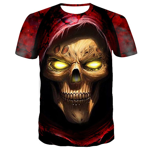 

Men's T shirt 3D Print Graphic 3D Skull Print Short Sleeve Daily Tops Streetwear Red