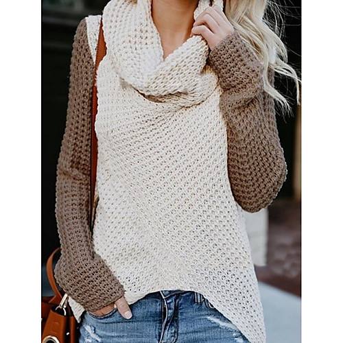 

Women's Color Block Long Sleeve Pullover Sweater Jumper, Turtleneck White / Blue / Beige S / M / L