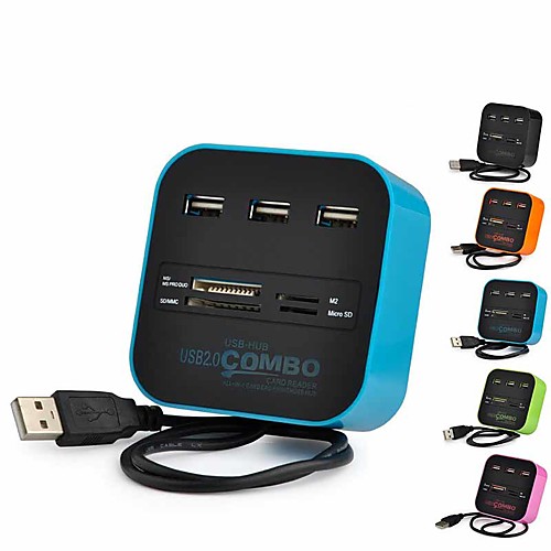 

3 Port USB HUB Card Reader Multi USB Splitter Combo Support Micro TF SD M2 MS SDHC MMC Card USB Hub 2.0 for PC Laptop