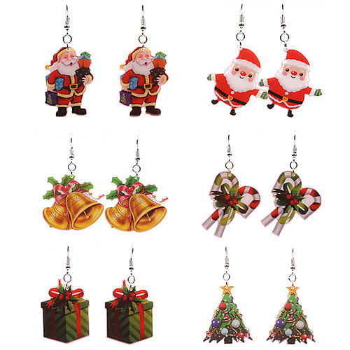 

Women's Hoop Earrings Sculpture Santa Suits Christmas Tree Simple Anime Natural Earrings Jewelry Rainbow For Christmas 6 sets