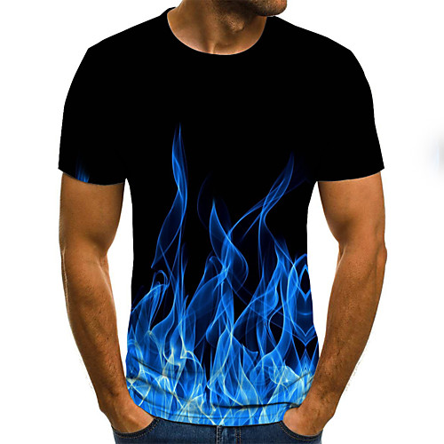 

Men's T shirt Shirt Flame Print Short Sleeve Holiday Tops Streetwear Punk & Gothic Round Neck Blue Purple Red / Summer / Club