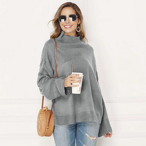 

Women's Solid Colored Long Sleeve Pullover Sweater Jumper, Turtleneck Black / Purple / Blue S / M / L