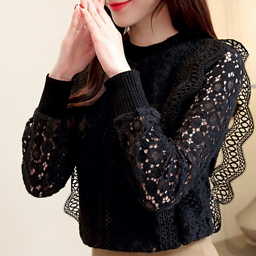 

Women's Solid Colored Long Sleeve Pullover Sweater Jumper, Round Black / Blushing Pink S / M / L
