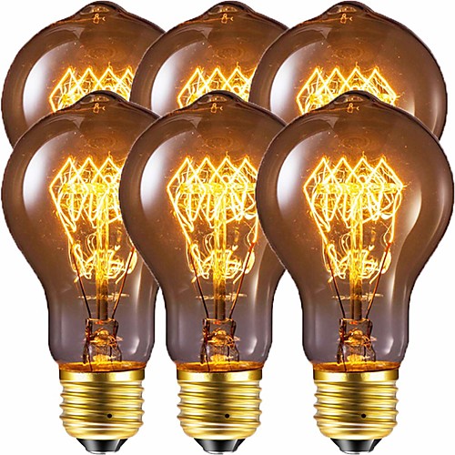 

Edison Bulb Vintage Bulb 40W Dimmable E26 / E27 A60(A19) Squirrel Cage Filament Edison Lihgt Bulb for Home Light Fixtures Decorative 220-240 V / 110-130 V Pack of 6