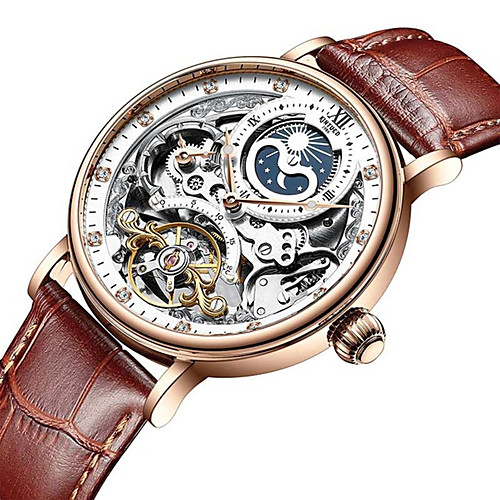 

KINYUED Men's Mechanical Watch Automatic self-winding Stylish Genuine Leather Black / Brown 30 m Water Resistant / Waterproof Calendar / date / day Noctilucent Analog Casual Fashion - black / gold