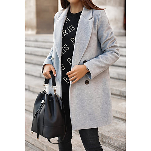 

Women's Coat Daily Fall & Winter Long Coat Notch lapel collar Regular Fit Jacket Long Sleeve Solid Colored Khaki Light gray
