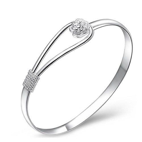 

2020 Fashion Romantic Silver Plated Rose Cherry Flower Carve Chain Cuff Bangle Bracelet For Women Simple Gift 925 Caved Jewelry