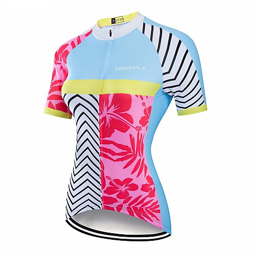 

CAWANFLY Women's Short Sleeve Cycling Jersey Summer Red and White Geometic Bike Jersey Top Mountain Bike MTB Road Bike Cycling Quick Dry Breathable Back Pocket Sports Clothing Apparel / Advanced