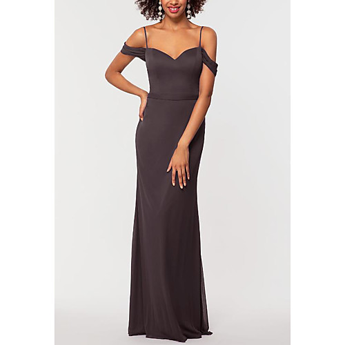 

Sheath / Column Elegant Prom Dress Sweetheart Neckline Short Sleeve Floor Length Chiffon with Pleats 2021