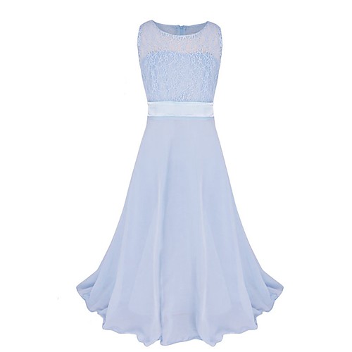 

Princess Maxi Flower Girl Dresses Party Tulle Sleeveless Jewel Neck with Lace / Formal Evening