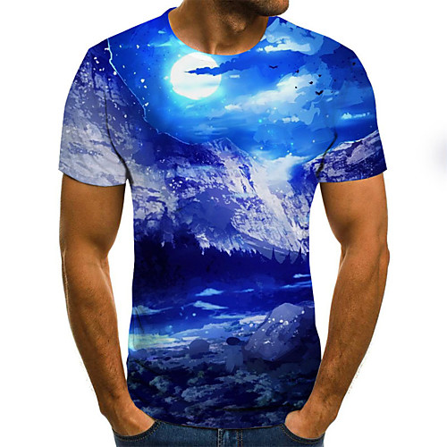 

Men's T shirt Scenery Print Short Sleeve Daily Tops Blue