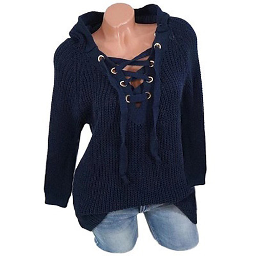 

Women's Casual Lace up Solid Colored Pullover Long Sleeve Oversized Sweater Cardigans V Neck Spring Fall Winter Black Blue Yellow