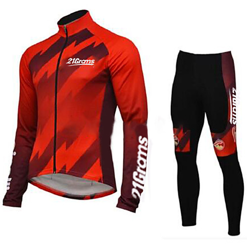 

21Grams Men's Long Sleeve Cycling Jersey with Bib Tights Winter Fleece Black / Red Bike Clothing Suit UV Resistant Quick Dry Sports Solid Color Mountain Bike MTB Road Bike Cycling Clothing Apparel