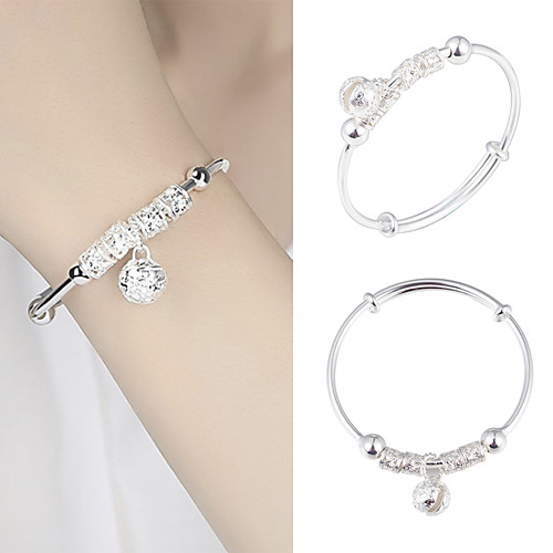 

Fashion Silver 925 pure silver charm Artificial Stone Bracelet Cuff Bracelet ball bell pendant women jewelry gift adjustable size 16-20cm