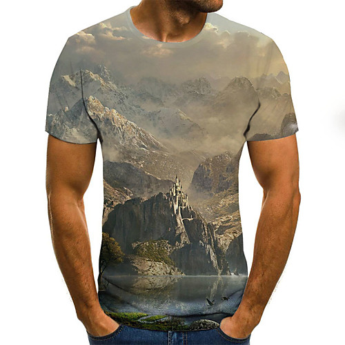 

Men's T shirt Shirt Graphic 3D Plus Size Print Short Sleeve Daily Tops Basic Exaggerated Round Neck Navy Blue / Sports
