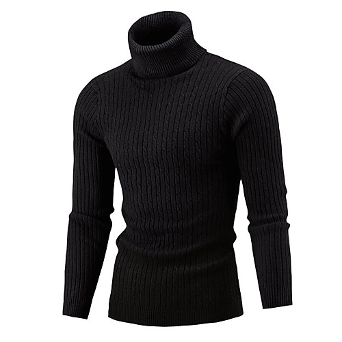 

Men's Color Block Pullover Long Sleeve Sweater Cardigans Turtleneck Winter White Black Wine