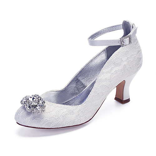 

Women's Wedding Shoes Cuban Heel Round Toe Wedding Pumps Vintage Classic Wedding Party & Evening Lace Rhinestone Crystal Solid Colored White Ivory