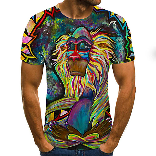 

Men's T shirt Color Block 3D Plus Size Print Short Sleeve Daily Tops Basic Exaggerated Navy Blue