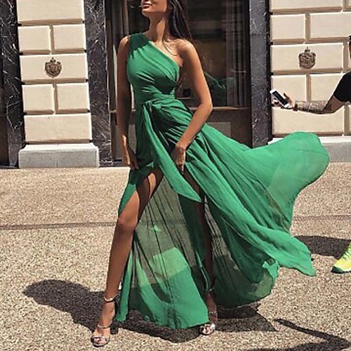 

Women's Maxi Swing Dress - Sleeveless Solid Colored One Shoulder Loose Purple Yellow Orange Green Light Blue S M L XL