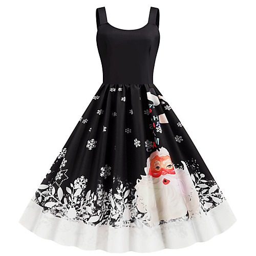 

Women's Swing Dress Black Red Sleeveless Santa Claus Snowflake Print Strap Basic Vintage Christmas Party S M L XL XXL