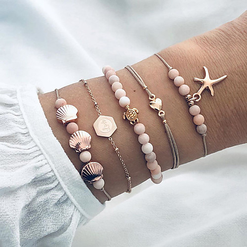 

5pcs Women's Bead Bracelet Vintage Bracelet Earrings / Bracelet Layered Star Turtle Starfish Classic Vintage Trendy Fashion Cute Cord Bracelet Jewelry Gold For Gift Daily School Holiday Festival