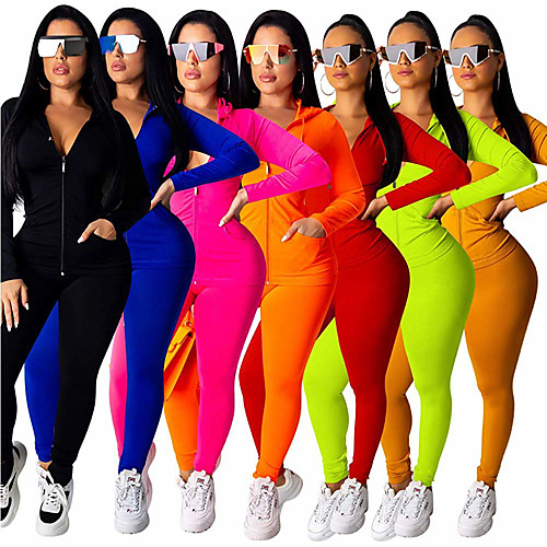 

Women's 2 Piece Tracksuit Sweatsuit Streetwear Casual Winter Long Sleeve Quick Dry Soft Running Walking Jogging LeisureSports Sportswear Solid Colored Hoodie Track pants Magenta Neon Green Black Red
