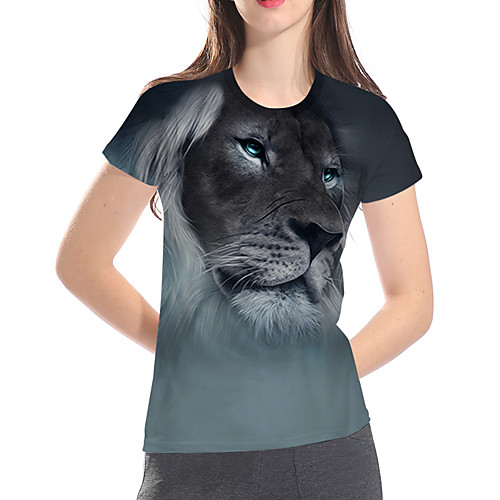 

Women's T shirt 3D Cartoon Animal Plus Size Print Short Sleeve Daily Tops Basic Exaggerated Gray