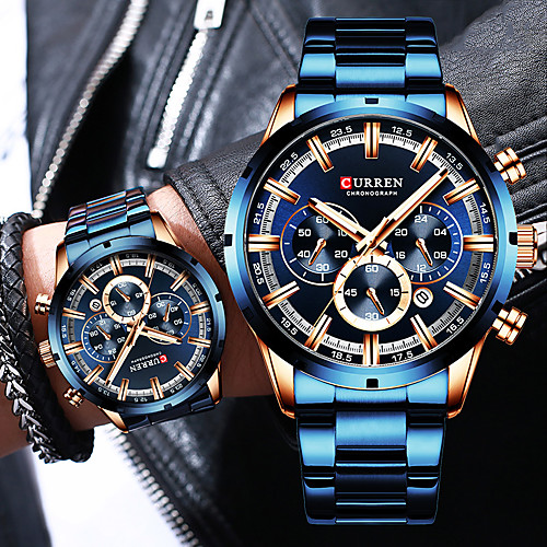 

Men's Steel Band Watches Quartz Sporty Stylish Stainless Steel Black / Blue / Silver 30 m Water Resistant / Waterproof Calendar / date / day Chronograph Analog Casual Fashion - Blue Black SilverBlue