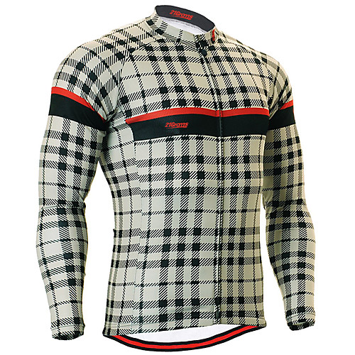 

21Grams Men's Long Sleeve Cycling Jersey Winter Spandex Polyester BlackWhite Plaid Checkered Bike Jersey Top Mountain Bike MTB Road Bike Cycling UV Resistant Quick Dry Breathable Sports Clothing