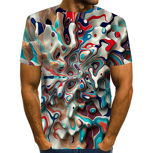 

Men's T shirt Graphic Abstract Plus Size Pleated Print Short Sleeve Daily Tops Streetwear Exaggerated Round Neck Rainbow