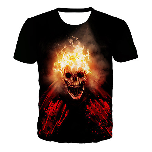

Men's T shirt Graphic 3D Skull Plus Size Print Short Sleeve Daily Tops Basic Exaggerated Black