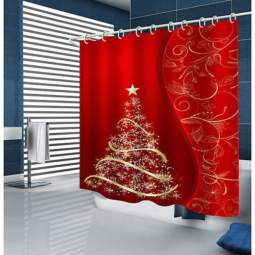

Christmas Shower Curtains & Hooks Modern Polyester Trend Design