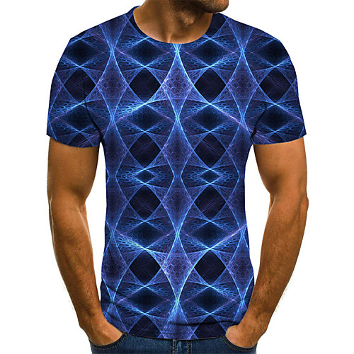 

Men's T shirt Graphic Geometric Plus Size Pleated Print Short Sleeve Daily Tops Streetwear Exaggerated Blue