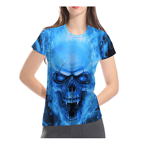 

Women's T shirt Graphic 3D Skull Print Short Sleeve Daily Tops Basic Exaggerated Blue