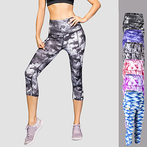 

YUERLIAN Women's High Waist Running Tights Leggings Running Capri Leggings Running Cropped Tights Athletic 3/4 Tights Leggings with Phone Pocket Elastane Yoga Fitness Gym Workout Running Jogging