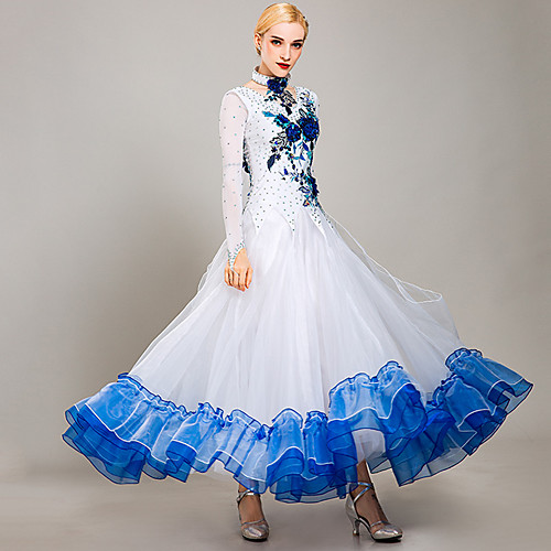 

Ballroom Dance Dress Embroidery Appliques Crystals / Rhinestones Women's Training Performance Long Sleeve Organza Ice Silk