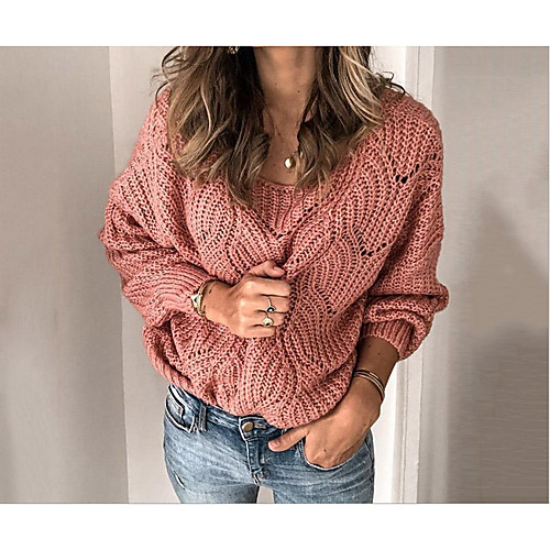

Women's Solid Colored Long Sleeve Pullover Sweater Jumper, Round Neck Blushing Pink / Beige S / M / L