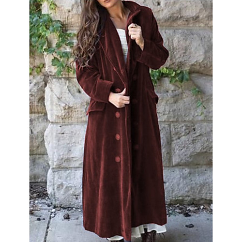 

Women's Daily Fall & Winter Long Coat, Solid Colored Rolled collar Long Sleeve Polyester Purple / Blue / Red