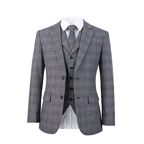 

Gray plaid tweed wool custom suit